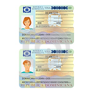 Vector Dominicana international passport visa sticker template in flat style photo