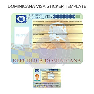 Vector Dominicana international passport visa sticker template in flat style photo