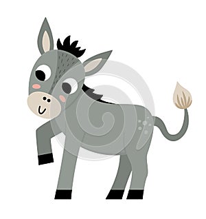 Vector donkey icon. Cute cartoon burro illustration for kids. Farm animal isolated on white background. Colorful flat cattle photo