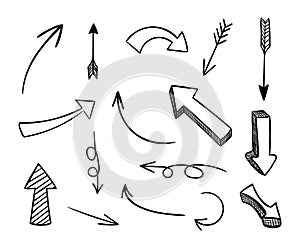 Vector Doodle Arrows, Black Drawings Set Isolated on White Background, 3D