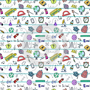 Vector doodle in `Back to school` seamless pattern