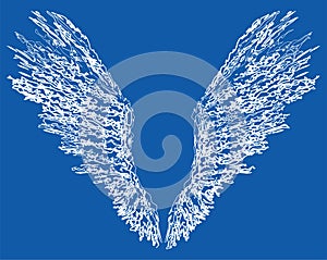 Vector doodle drawing of fantasy white angel wings