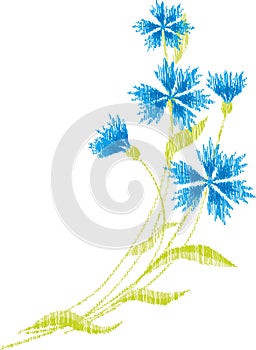 Vector doodle drawing of silhouette bunch wild cornflowers
