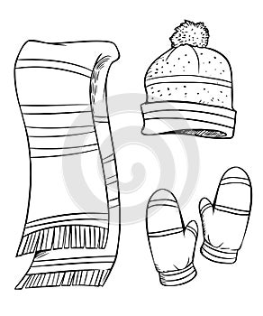 Vector doodle drawing of winter clothing