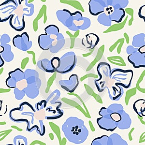 Vector doodle flower illustration seamless repeat pattern