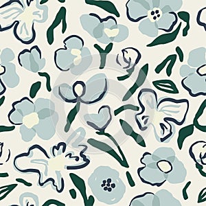 Vector doodle flower illustration seamless repeat pattern