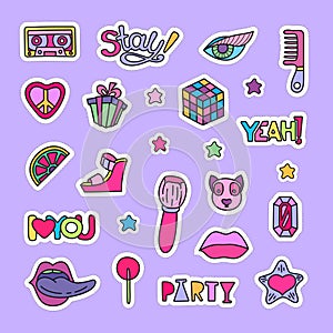 Vector doodle girly party and celebration clipart lineart elements set