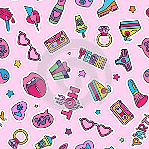 Vector doodle girly party seamless pattern, texture or background