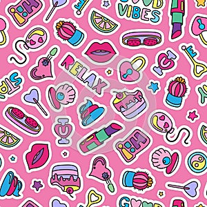 Vector doodle girly party seamless pattern, texture or background