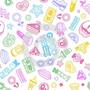 Vector doodle girly seamless pattern, texture or background