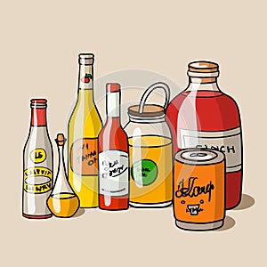 Vector doodle hand drawn jars and bottles