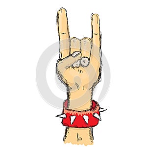 Vector doodle hand sign rock n roll music
