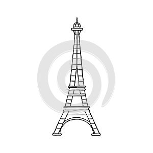 Vector doodle illustration of Eiffel Tower on black and white sketch style