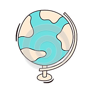 Vector doodle illustration of hand drawn globe isolated on white