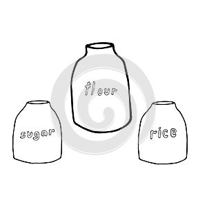 Vector doodle illustration of kitchen utensils food storage jars