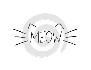 Vector Doodle Meow Illustration, Cat Whiskers Hand Drawn Illustration. photo