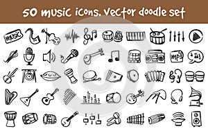 Doodle music icons set