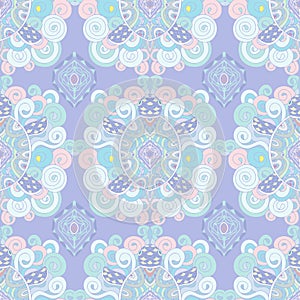 Vector doodle pattern with sea turtles. Illustration in pastel colors