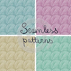 Vector doodle seamless patterns with waves