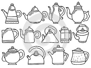 Vector doodle set with teapots