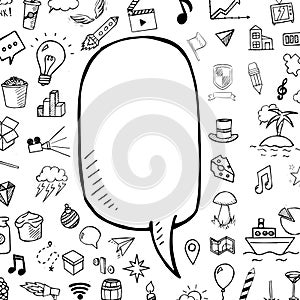 Vector doodle speech bubble with hand drawn elements, illustration art,