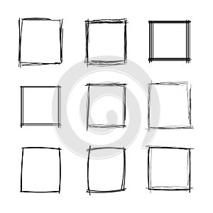 Vector Doodle Squares Set, Blank Frames Collection, Black Scribble Geometric Shapes Isolated. photo