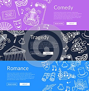 Vector doodle theatre elements banners illustration