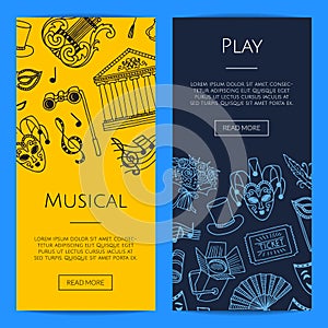 Vector doodle theatre elements banners illustration