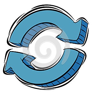 Vector Doodle of Two Blue Circular Arrow Icon