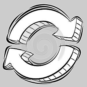 Vector Doodle of Two Circular Arrow Icon. Black and White.