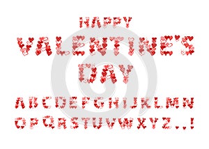 Vector Doodle Valentine's Day Font Isolated on White Background, Hand Drawn Red Hearts, Valentine