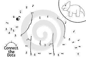 Vector dot-to-dot and color activity with cute protoceratops dinosaur. Prehistoric connect the dots game for children. Funny math