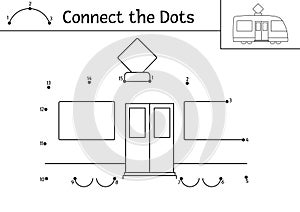 Vector dot-to-dot and color activity with tram. Transportation connect the dots game for children with funny tramway. Transport