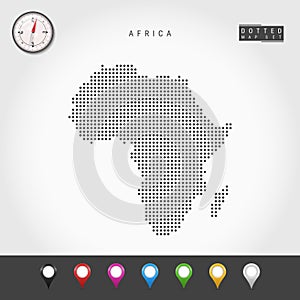 Vector Dots Map of Africa. Simple Silhouette of Africa. Realistic Vector Compass. Multicolored Map Pins