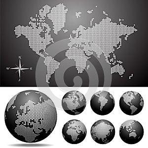 Vector dotted Map and Globe of the World