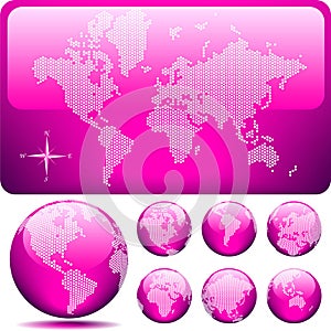 Vector dotted Map and Globe of the World - PINK