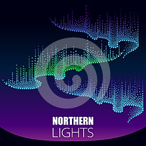 Vector dotted swirls of color northern or polar light on the Polar sky. Aurora borealis lights in dotwork style on the dark.
