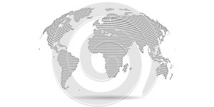 Vector dotted world map. Grey halftone color. 3d graphic background.