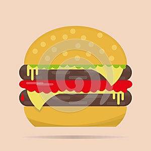 Vector double cheeseburger on a brown background