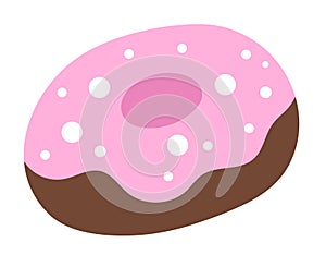 Vector doughnut with pink icing. Fairytale themed birthday dessert. Cute magic candy bar design element. Sweet bakery icon