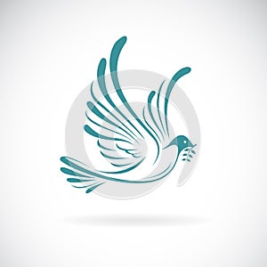 Vector of dove of peace with olive branch on white background. Bird design. Animals. Easy editable layered vector illustration