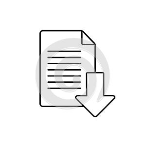 Vector Download Document Icon. Icon download document, pdf file upload, get data sheet, vector arrow.