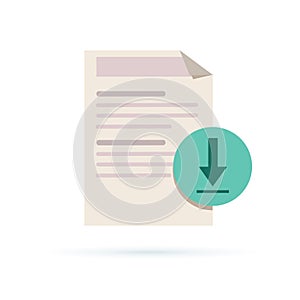 Vector Download file icon. Document symbol with arrow illustration. Modern, simple flat vector illustration