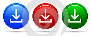 Vector download round button blue red and green color icon