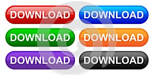 Vector download square round corner button six colors icon
