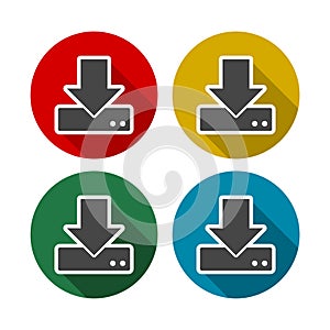 Vector download to hdd icons set with long shadow