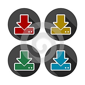 Vector download to hdd icons set with long shadow
