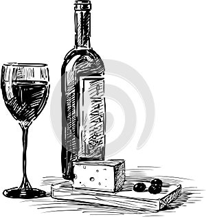 Grape wine and cheese