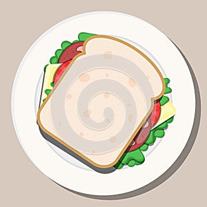 Vector drawing. Breakfast concept. Appetizing delicious sandwich.