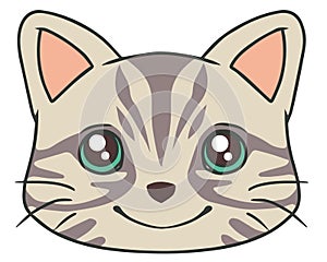 Vector drawing of cartoon style face of a cute gray tabby cat